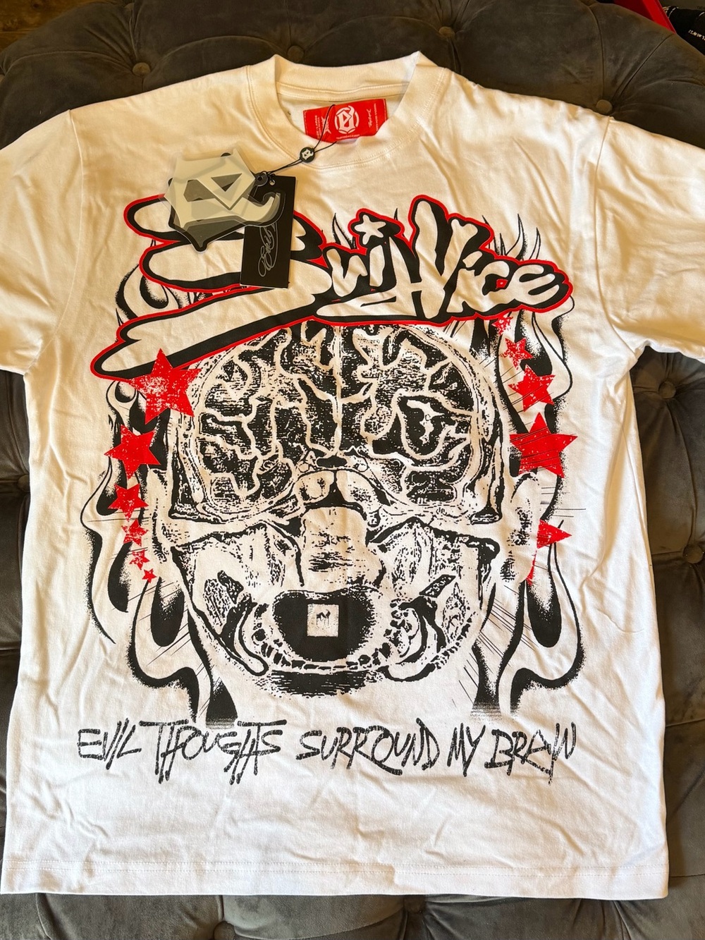 Evil Vice Brain Scan Graphic Tee White Red Black NWT Size Large